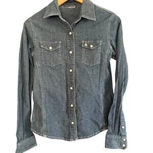 CARHARTT | Women's Blue Denim Jean Pearl Snap Western Style Shirt | Small